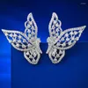 Brincos de garanhão Asa de borboleta 18K branco banhado a ouro CZ simulado diamante 925 brinco de zircão de prata para mulheres