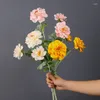 Decorative Flowers Fashion 3 Heads Flocking Peony Branch Artificial Home Party Decor Fleurs Artificielles Pography Props Floral