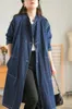 Giacche da donna Colletto vintage alla coreana Giacca di jeans lunga blu Donna Autunno Manica abbottonata giapponese Giacca a vento oversize ampia Jean