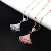 Pendant Necklaces Fashion Exquisite Women Lady Necklace Inlay Blue Pink Zircon Skirt Fan Shaped Plated Gold Color Clavicle Chain