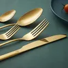 5st/Set Gold Flatware Set Rostfritt stål Silvervaror Cutlery Set Tableware Western Noderviris Golden Fork Spoon Steak Kitchen redskap HW0168