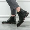 Botas masculinas retrô marrom de cano alto de couro estilo inglaterra casual social