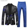 Men's Suits Blazers Red Men's Embroidered Suit Jacket with Trousers Wedding Party Dress Two-piece Set (Blazer + Pants)Blue Green Gold Men Suits 6XL T240110