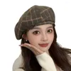 Berets Lightweight Women Hat Stylish Women's Winter Beret Plaid Print Elastic Adjustable Soft Warm Dome Lady Cap Painter