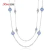 Collane TONGZHE Collana in argento sterling 925 Ciondolo rotondo Collane malocchio Blu Zircone Catena a maglia lunga Turchia Gioielli Regali per le donne