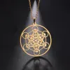 14K Yellow Gold Angel Seal Archangel Metatron Cube Halsband Kvinnor Män Sacred Geometry Amulet Religious Spiritual Jewelry