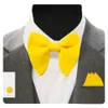 Gusleson Velvet Big Bow Tie Men's Bowties Pocket Square Cufflinks Set With Present Box Solid Red Yellow Slips For Man Wedding 240109