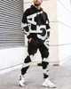 Hip Hop 3D Plaid Line Print Drukuj spodnie z kapturem Zestaw Cool Men'Swomen's 2 -Siece Tracksuits Sets Sets Spring Autumn Masze odzieży 240110