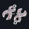 100pcs Silver color Pink Crystal Rhinestone Ribbon Breast Cancer AWARENESS Charms Dangle Beads Pendant Jewelry Findings251i