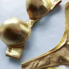 Metallischer Sommer-Push-Up-BH mit Kissen, Badeanzug, Strandanzug, sexy Tanga-Bikini-Set für Damen, Silber und Gold, Direct Biquini-Badeanzug 240110