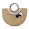 Totes Woman Fashion New Creative Shell Moon Str Bag Scarf Hair Ball Decoration bag Portable Woven Beach Handbagstylishhandbagsstore