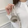 Women's Designer Handbags Metallic Mini Shell Bag Pearls Chains Shoulder Crossbody Luxury Small Lipstick Coins Purses 240110