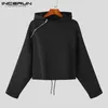 Mode Men hoodies Solid Color Zipper Hooded Long Sleeve Casual Sweatshirts Personlighet Streetwear Crop Tops S-5XL Incerun 240110