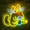 1pc Drink Cat Insegna al neon, Per la decorazione della parete, Luce al neon per feste CLUB, Negozio Casa Camera da letto Atmosfera caverna Luce al neon a LED, Lampade da appendere alla parete Regalo di compleanno