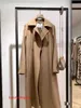 Maxmaras Women's Wrap Coat Camel Hårrockar 23FW Ny Manuela Solid Color Polo Collar Långärmad tunika midja Midlängd ullrock för kvinnor rjhm