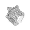 Hip Hophip Hop Bagieette Ring Crystal Diamond Star Pierścień dla mężczyzn Rocker Singer