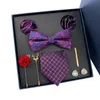 8 Uds. Conjunto con caja de regalo para hombre, pajarita, corbata, toalla cuadrada, gemelos, broche, Clip de corbata, accesorios para traje, corbata roja para hombre, conjunto de corbata 240109