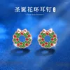Boucles d'oreilles en argent Sterling 925 pour femmes, pierres de Zircon vert rouge, couronne de noël, nœud, cadeaux de fête, bijoux fins