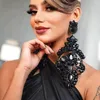 Pendientes colgantes de moda para mujer, accesorios de declaración exagerados de cristal negro, diamantes de imitación de gran tamaño, joyería de fiesta grande 2024