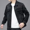 Giacca da uomo in denim nero streetwear primavera autunno vintage casual maniche lunghe top moda colletto rovesciato cappotto allentato 240109