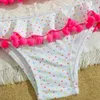 Tute Ragazza Ruffle Pompon Bikini Set Costume da bagno per bambini Halter Top Due pezzi Costumi da bagno per bambini Stelle Stampa 312 anni Costume da bagno per bambini