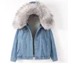 Big Faux Fur Collar Denim Jacket Women Winter Hooded Warm Jean Student Basic Short Parkas Female Bomber Coat 240109