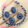 Sets Flower Design Blue Zirconia 925 Silver Jewelry Sets for Women Wedding Earrings Bracelet Rings Necklace Pendant Best Party Gift