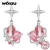 WOSTU Real 925 Sterling Zilver Girly Planeet Stud Oorbellen Voor Vrouwen Hart Roze Kristal Charme Drop Earring Bruiloft Sieraden Gift