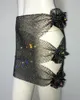 Rokken Sexy Strass Uitgehold Strand Bikini Y2k Tie Bloemen Mini Rok Voor Vrouwen Rave Party Glanzende Visnet Kleding