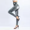 Pantalons Femmes Vintage Élastique Taille Haute Femmes Fitness Solid Stripe Hip Lift Collants Jean-Like Soft Sport Leggings Harajuku Streetwear