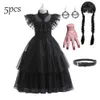 Halloween onsdag Merlina Addams Girl Costume For Kids Fancy Carnival Party Tulle Dress Gothic Outfit Vestidos Children 240109