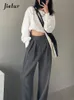 Jielur Brown Wide Leg Women Classic Suit Pants Vintage Palazzo Office Elegant Casual Black Trousers Female High midje 240109