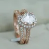 18K Rose Gold Princess Diamond Ring Set 2pc للنساء Anillos Mujer Bizuteria Gemstone Femme Diamond Jewelry 18 K Rose Gold Ring 240109