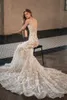 Fancy Spaghetti Straps Mermaid Wedding Dresses See Through Backless Bridal Gowns 3D-Floral Appliques Illusion Sweep Train Robe Bride Dress