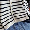 Korean Fashion Sweater Cardigan White Black Striped Knitted Sweater Women Winter Short Cardigan Long Sleeve Cardigan Female 240110