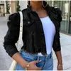 Höstkvinnor Sexig rippad denimjackor Vintage Casual Short Jean Jacket Puff Sleeve Winter Female Coat Streetwear 240109