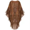 Sjalar kamel mocka blommor ihåliga ut fransar tassel sjal kvinnor vintage kappor ponchos höst bohemian cardigan mantel boho 230201241d