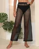 Mulheres Swimwear Mulheres Verão Biquínis Cover-Up Calças Beachwear See-Through Elastic Band Lace Sheer Wide Leg Calças Floral Beach