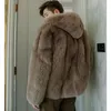 Manteau en fausse fourrure à capuche avec fermeture éclair pour homme, veste d'hiver à manches longues, épaisse et chaude, marque décontractée, vêtements de neige amples, 240110
