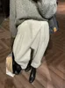 シックな女性カジュアルルーズポケットウールスーツパンツ秋の冬のハイウエスト厚い韓国の女性ソリッドハーレムズボンWP49 240109