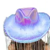 Boinas Y166 Sombreros de fiesta divertidos Sombrero de vaquero para mujer Borlas de brillo Adornos peludos occidentales Disfraz Vestir