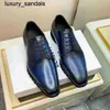 Berluti Business Leather Shoes Oxford Calfskin Handmade Top Quality Scritto Pattern Color Calfskin Gentlemen's Dresswq