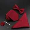 Solid Color Silk Men Tie Set Polyester Jacquard Woven Necktie Bowtie Suit Vintage Red Blue For Groom Business Wedding Party 240109