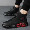 Trendy zwarte enkel herenmode casual platform hoge sneakers voor heren Stijlvolle elastische waterdichte leren laarzen man