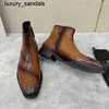 Berluti Business Leather Shoes Oxford Calfskin Handmade Top Quality brushed British gentleman Martin boots Scritto patterned Chelsea bootswq