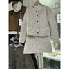 TRAF ZR Damenanzug mit Rock, modisch, luxuriös, schick und elegant, Damenrock, weißer Tweed-Anzug, zweiteiliges Set, Winter 240109