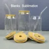 2022 Sublimation Glass Beer Mugs with Bamboo Lid Straw DIY Blanks Frosted Clear Can Shaped Tumblers Cups Heat Transfer 15oz Cockta272R