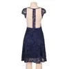 Casual Dresses Floral Lace Pleated Dress Cocktail Party Women Vintage Back Mesh Round Neck Wrap Fit Flare Solid A-Line V1048