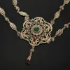 Marokkanischer Hochzeit-Rückenschmuck für Frauen, Blumendesign, goldfarben, Kristall-Schulterkette, Schmuck, kaftan, lange Halskette 240110