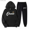 Men's Tracksuits Couple Sportwear 2022 Fashion Set KING QUEEN Printed Lover Hooded Suits Hoodie and Pants 2pcs Set Streetwear Men Women Clothing Q230110